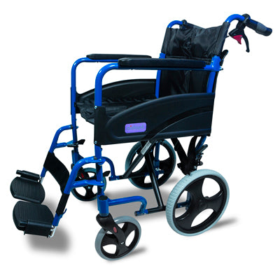 VA169BLUE  Deluxe Attendant Propelled Steel Wheelchair